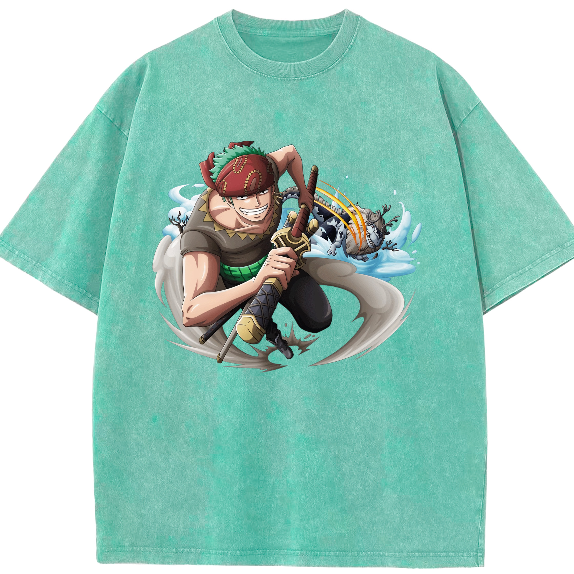 ワンピース ロロノア・ゾロ ONE PIECE Roronoa Zoro 綿100% ヴィンテージ風 半袖Tシャツ（フロントプリント）